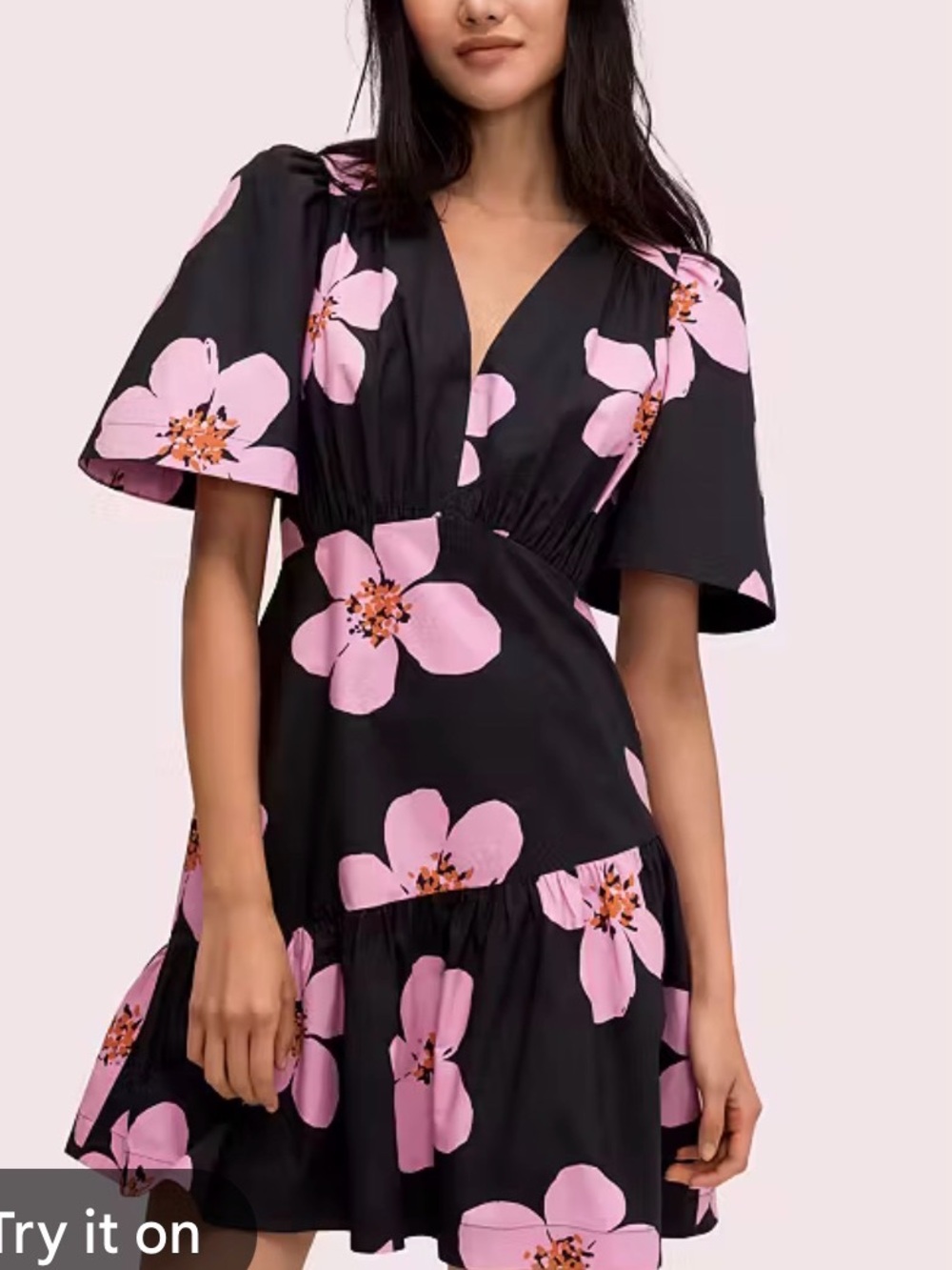 kate spade Black Mini Dress with Pink Floral Motif